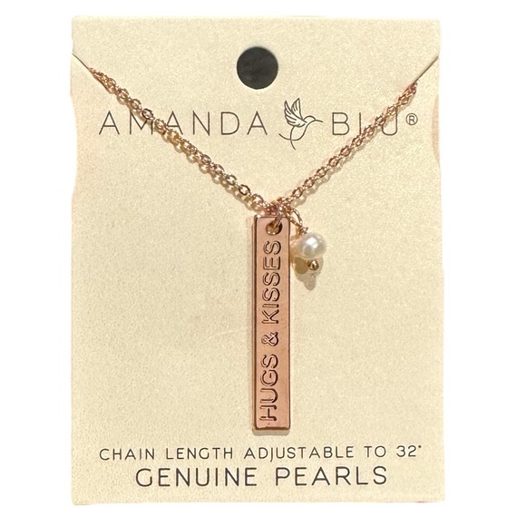 AMANDA BLU Genuine Pearls “Hugs & Kisses” Adjustable 32” Chain Rose Gold NEW - Picture 1 of 5